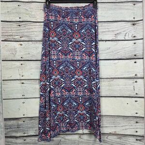 French Laundry Womens Boho Maxi Skirt Blue Orange L